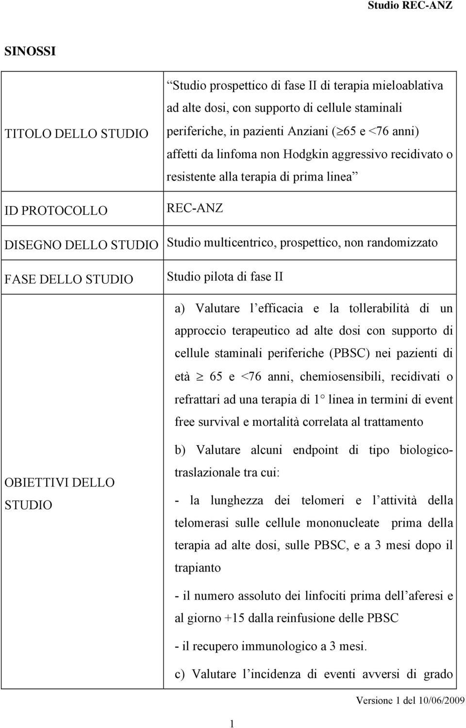 pilota di fase II a) Valutare l efficacia e la tollerabilità di un approccio terapeutico ad alte dosi con supporto di cellule staminali periferiche (PBSC) nei pazienti di età 65 e <76 anni,