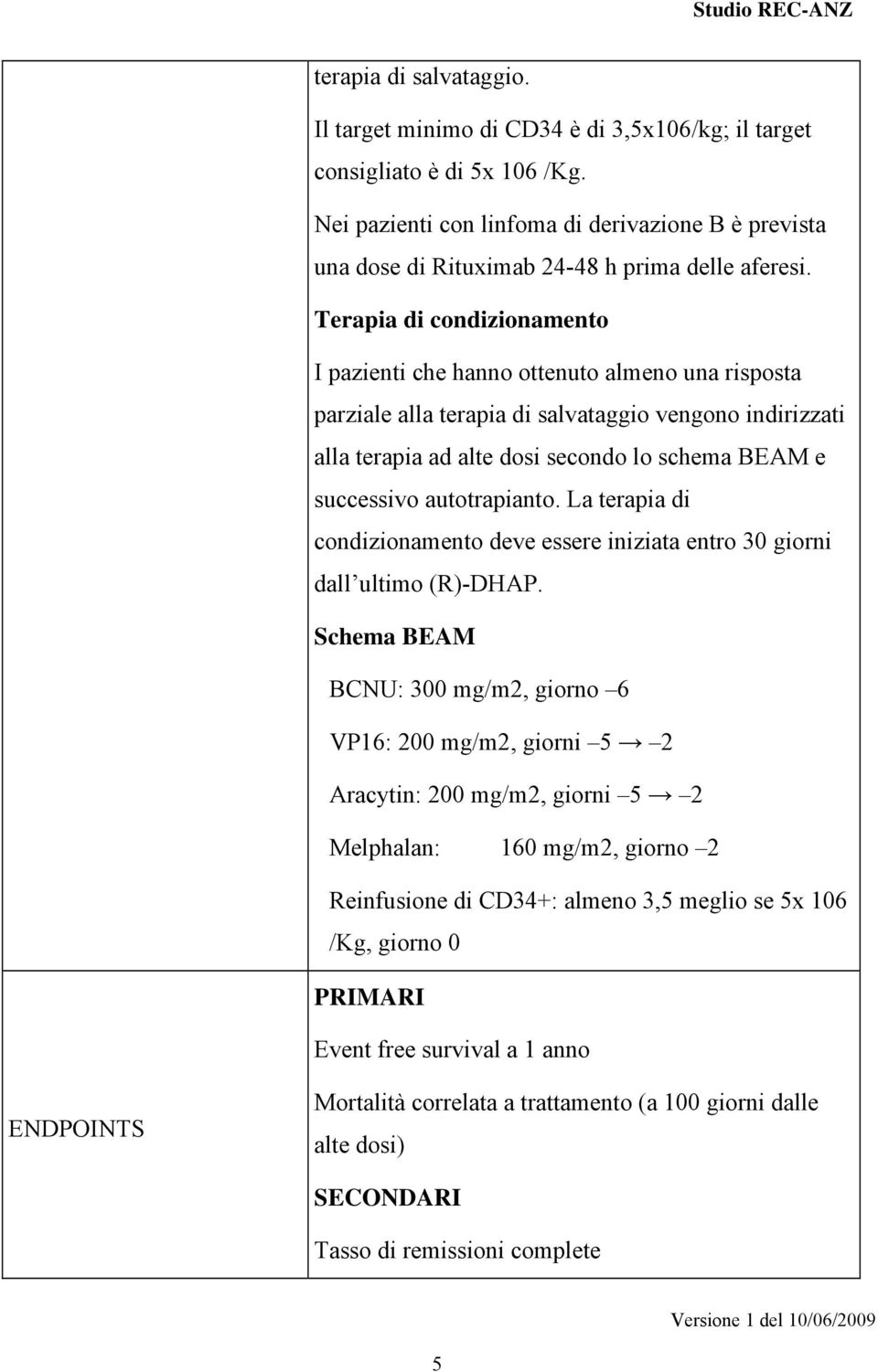 Terapia di condizionamento I pazienti che hanno ottenuto almeno una risposta parziale alla terapia di salvataggio vengono indirizzati alla terapia ad alte dosi secondo lo schema BEAM e successivo