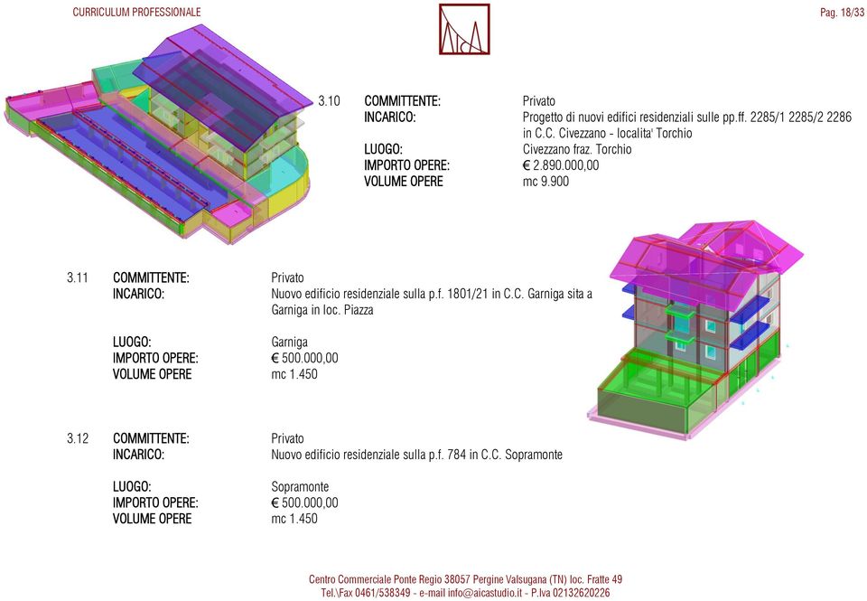 Piazza Garniga 500.000,00 VOLUME OPERE mc 1.450 3.12 COMMITTENTE: Privato Nuovo edificio residenziale sulla p.f. 784 in C.C. Sopramonte Sopramonte 500.