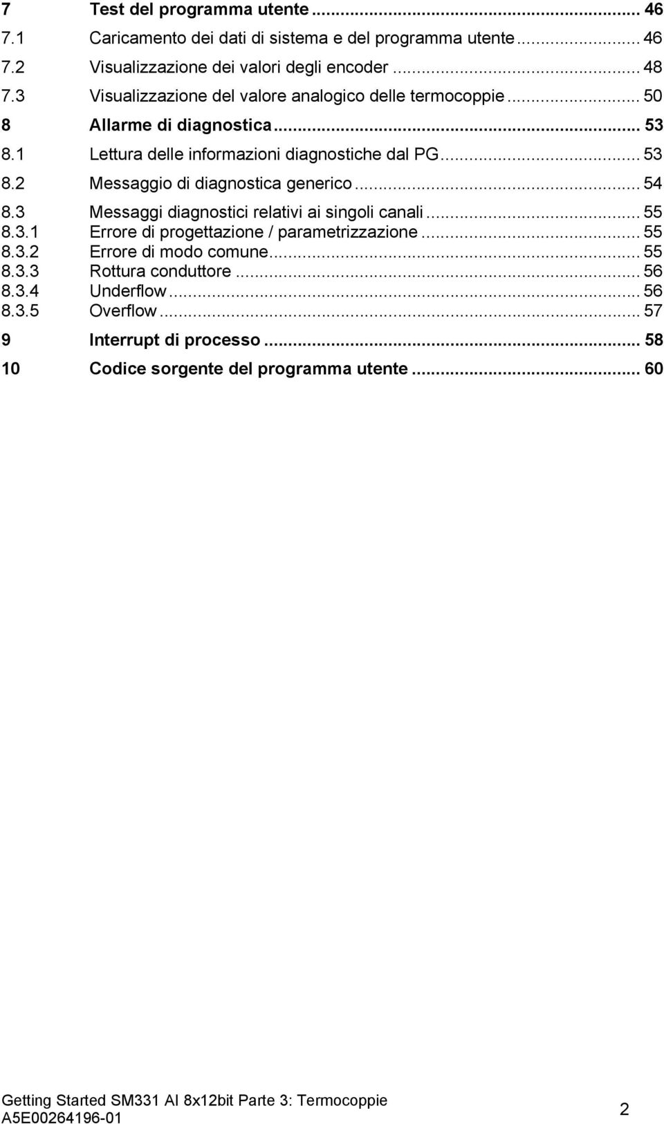 .. 54 8.3 Messaggi diagnostici relativi ai singoli canali... 55 8.3.1 Errore di progettazione / parametrizzazione... 55 8.3.2 Errore di modo comune... 55 8.3.3 Rottura conduttore.