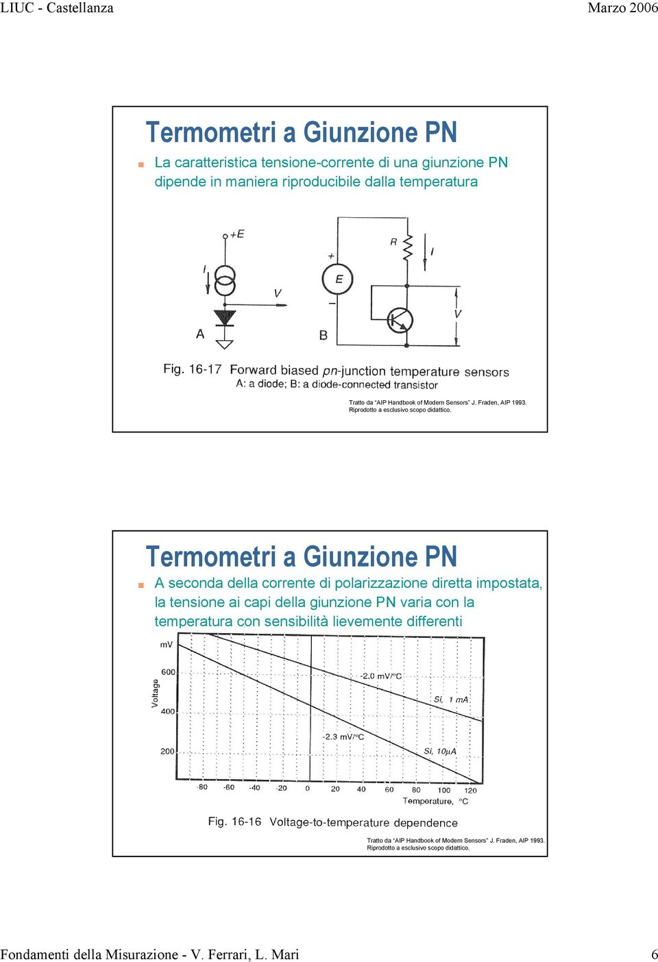 Termometri a Giunzione PN A seconda della corrente di polarizzazione diretta impostata, la tensione ai capi della giunzione