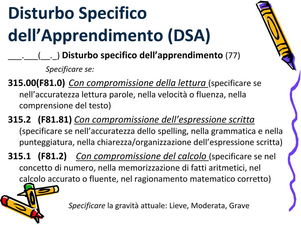 81) Con compromissione dell espressione scritta (specificare se nell accuratezza dello spelling, nella grammatica e nella punteggiatura, nella chiarezza/organizzazione