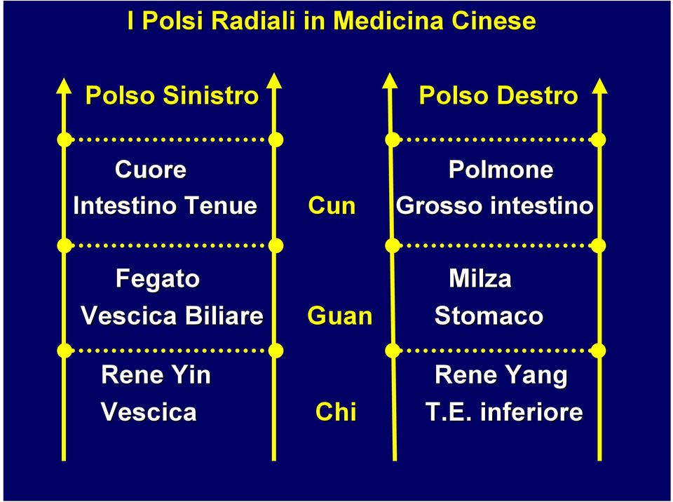 Grosso intestino Fegato Vescica Biliare Rene Yin