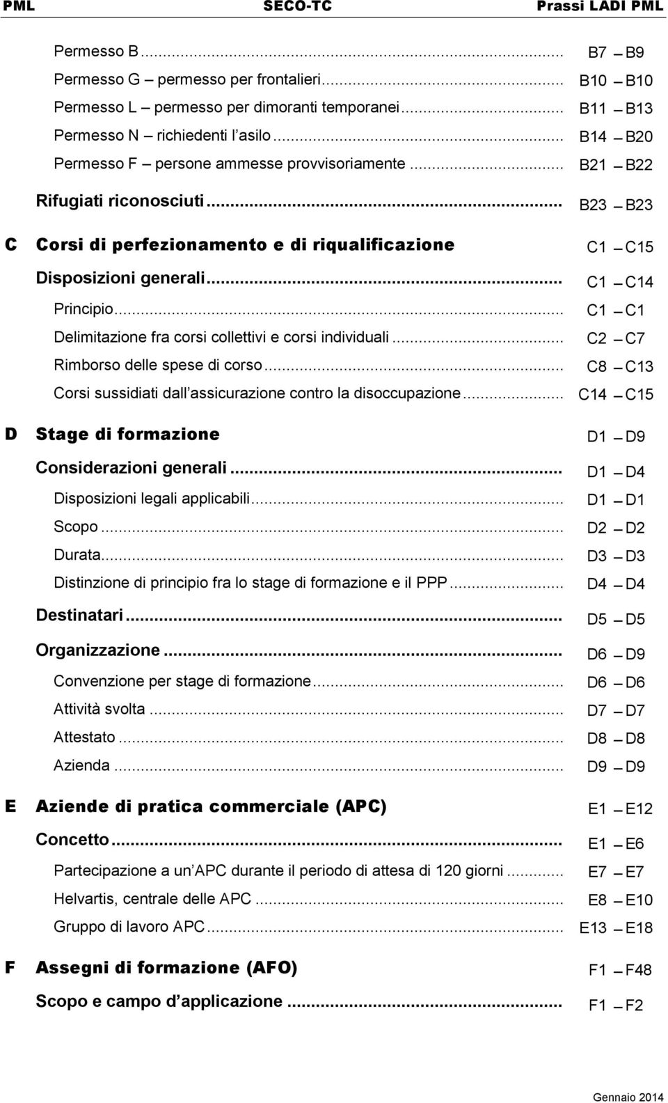 .. C1 C1 Delimitazione fra corsi collettivi e corsi individuali... C2 C7 Rimborso delle spese di corso... C8 C13 Corsi sussidiati dall assicurazione contro la disoccupazione.