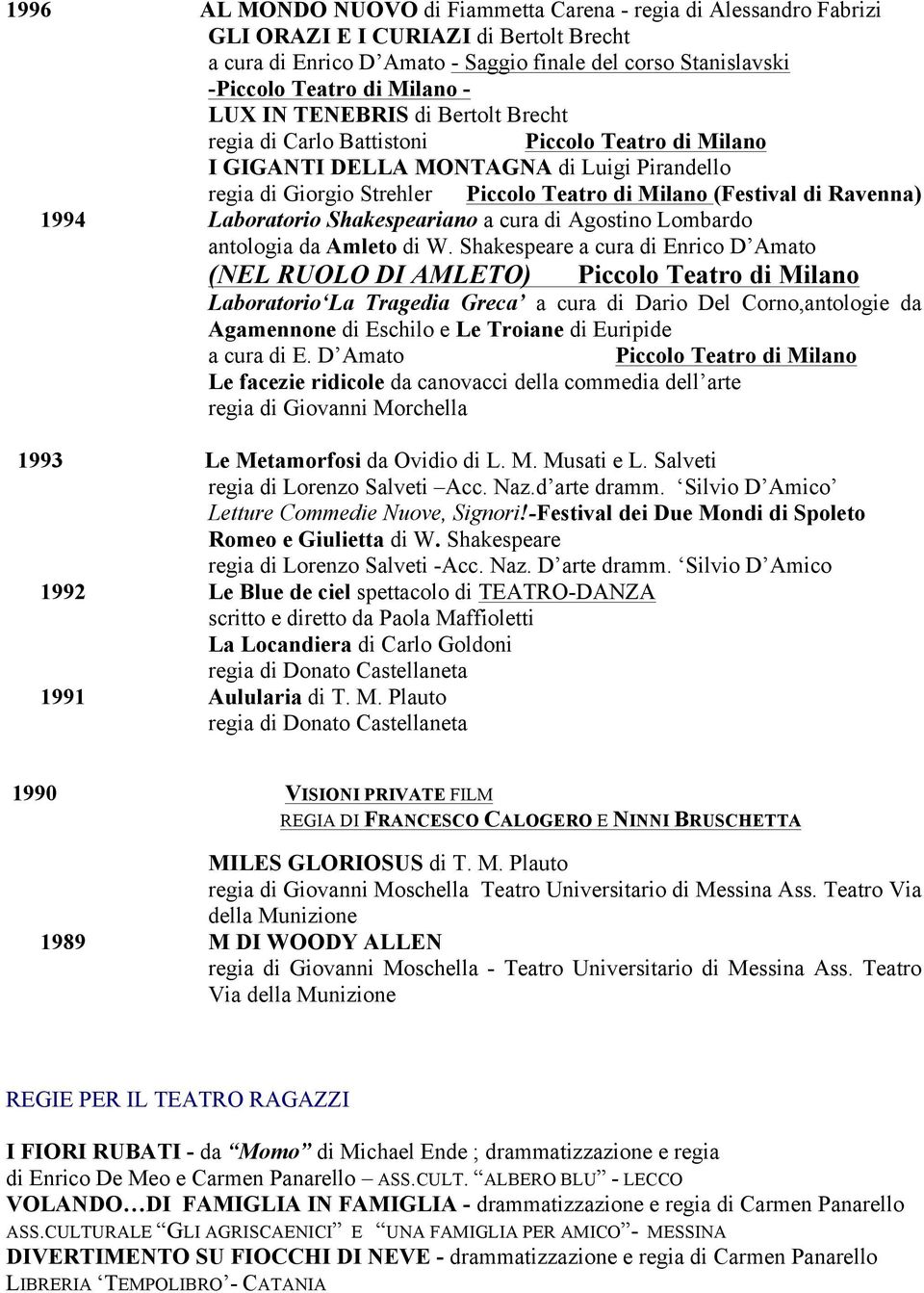 Ravenna) 1994 Laboratorio Shakespeariano a cura di Agostino Lombardo antologia da Amleto di W.