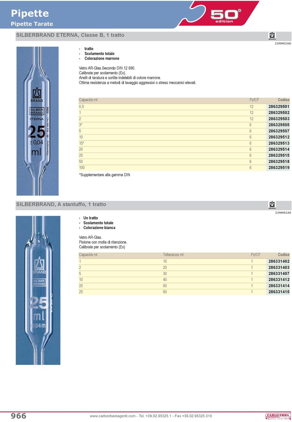 Capacità ml Pz/CF Codice 0,5 12 286329501 1 12 286329502 2 12 286329503 3* 6 286329505 5 6 286329507 10 6 286329512 15* 6 286329513 20 6 286329514 25 6 286329515 50 6 286329518 100 6 286329519