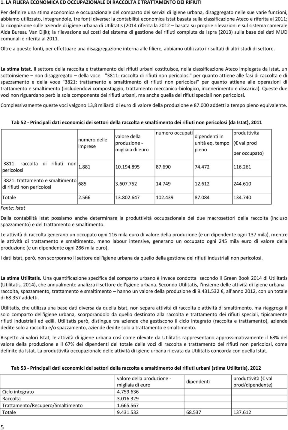 Utilitatis (2014 riferita la 2012 basata su proprie rilevazioni e sul sistema camerale Aida Bureau Van Dijk); la rilevazione sui costi del sistema di gestione dei rifiuti compiuta da Ispra (2013)