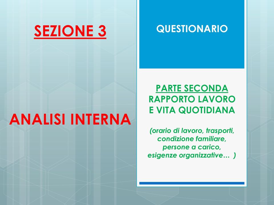 (orario di lavoro, trasporti, condizione