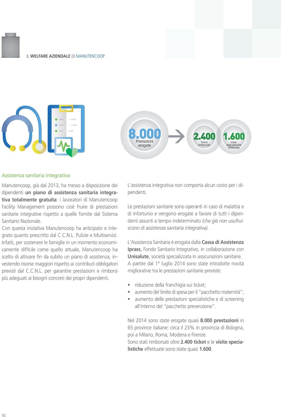 totalmente gratuita: i lavoratori di Manutencoop Facility Management possono cioè fruire di prestazioni sanitarie integrative rispetto a quelle fornite dal Sistema Sanitario Nazionale.