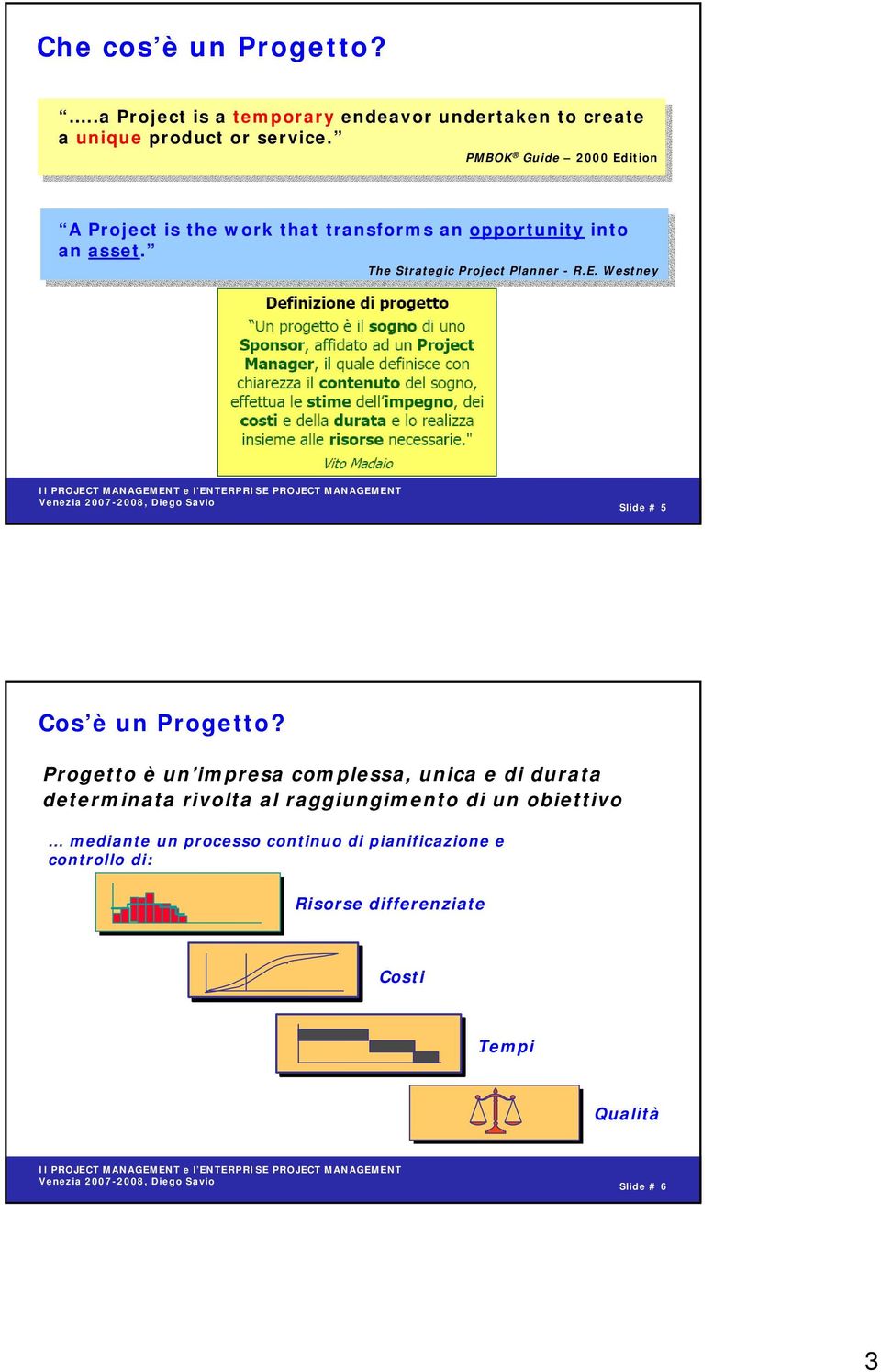 The Strategic Project Planner - R.E. Westney Slide # 5 Cos è un Progetto?