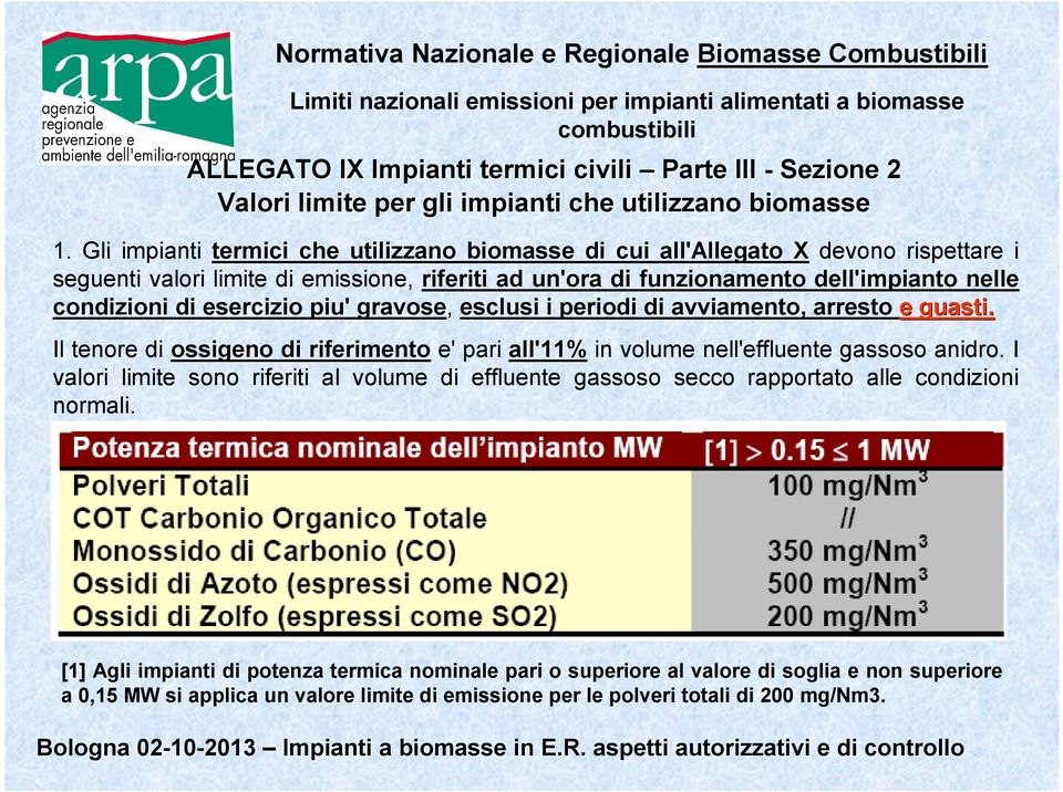 esercizio piu' gravose, esclusi i periodi di avviamento, arresto e guasti. Il tenore di ossigeno di riferimento e' pari all'11% in volume nell'effluente gassoso anidro.