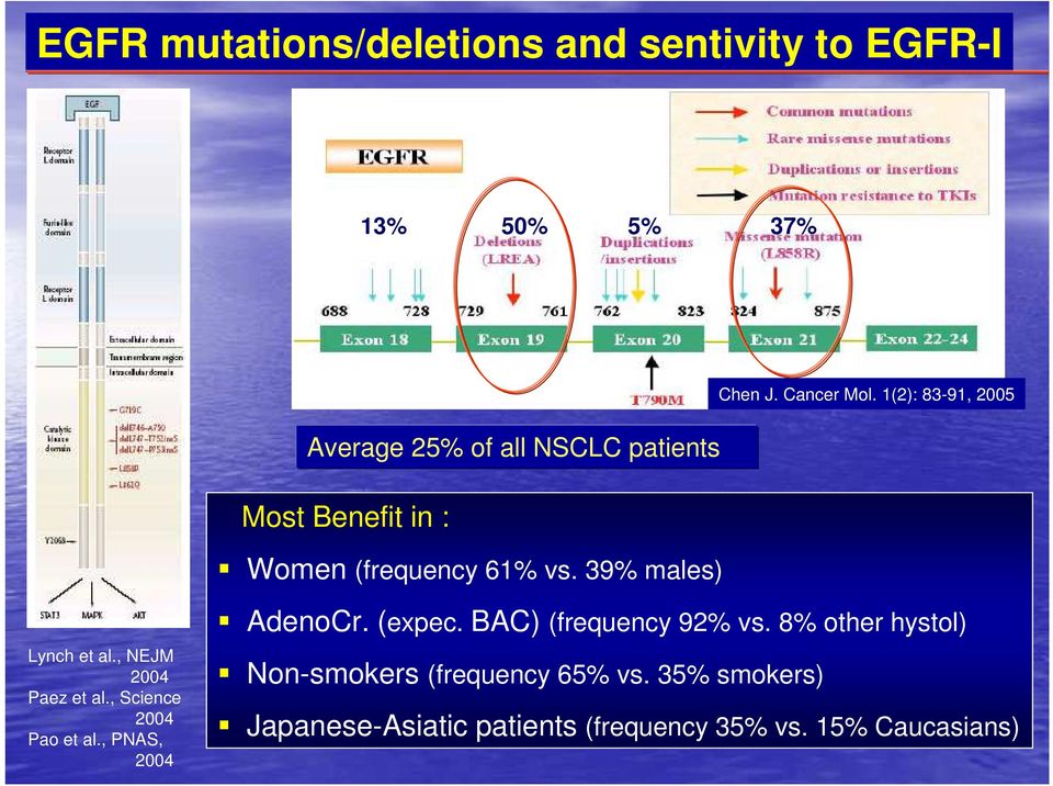 , NEJM 2004 Paez et al., Science 2004 Pao et al., PNAS, 2004 AdenoCr. (expec. BAC) (frequency 92% vs.