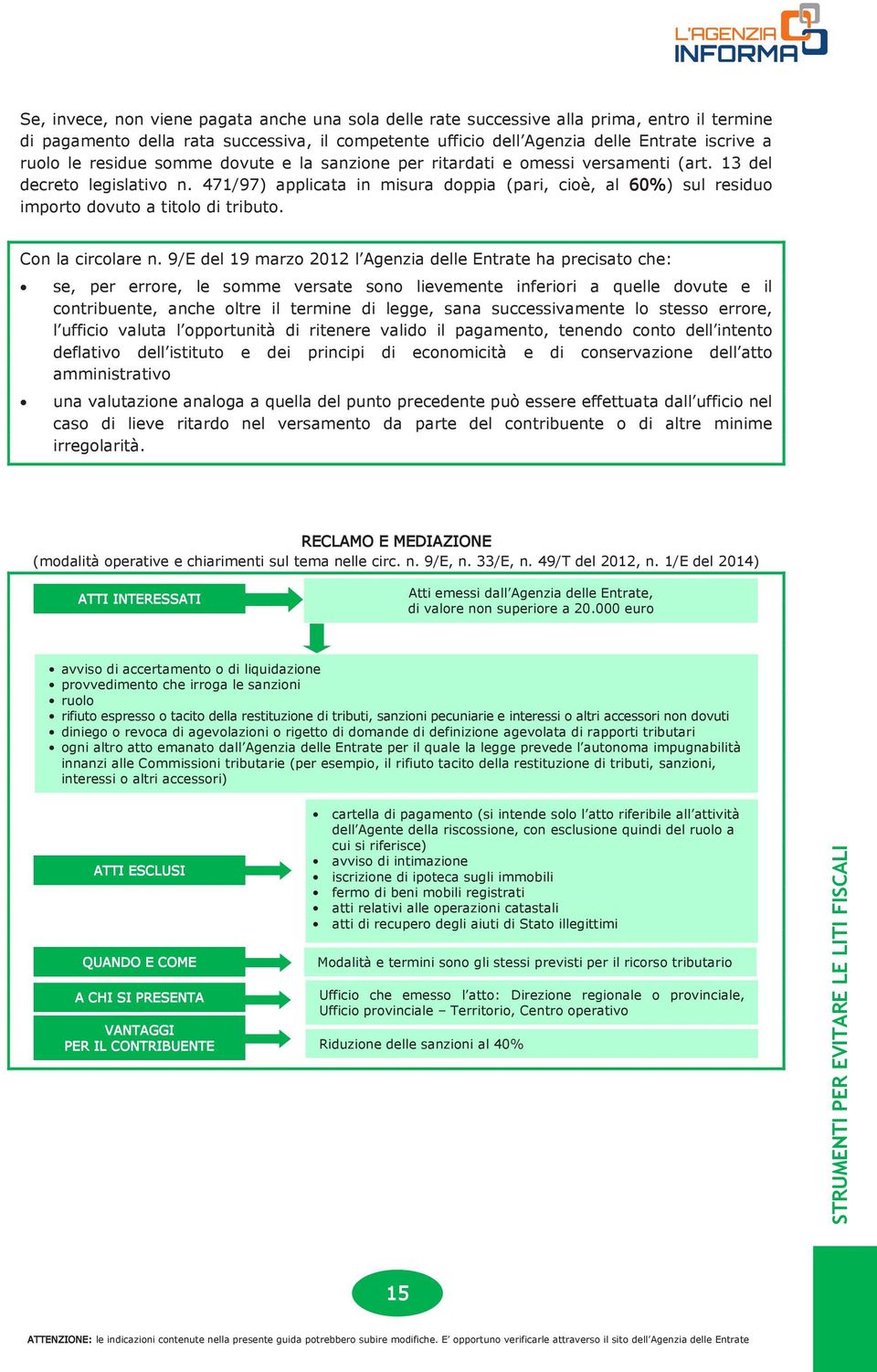 471/97) applicata in misura doppia (pari, cioè, al 60%) sul residuo importo dovuto a titolo di tributo. Con la circolare n.