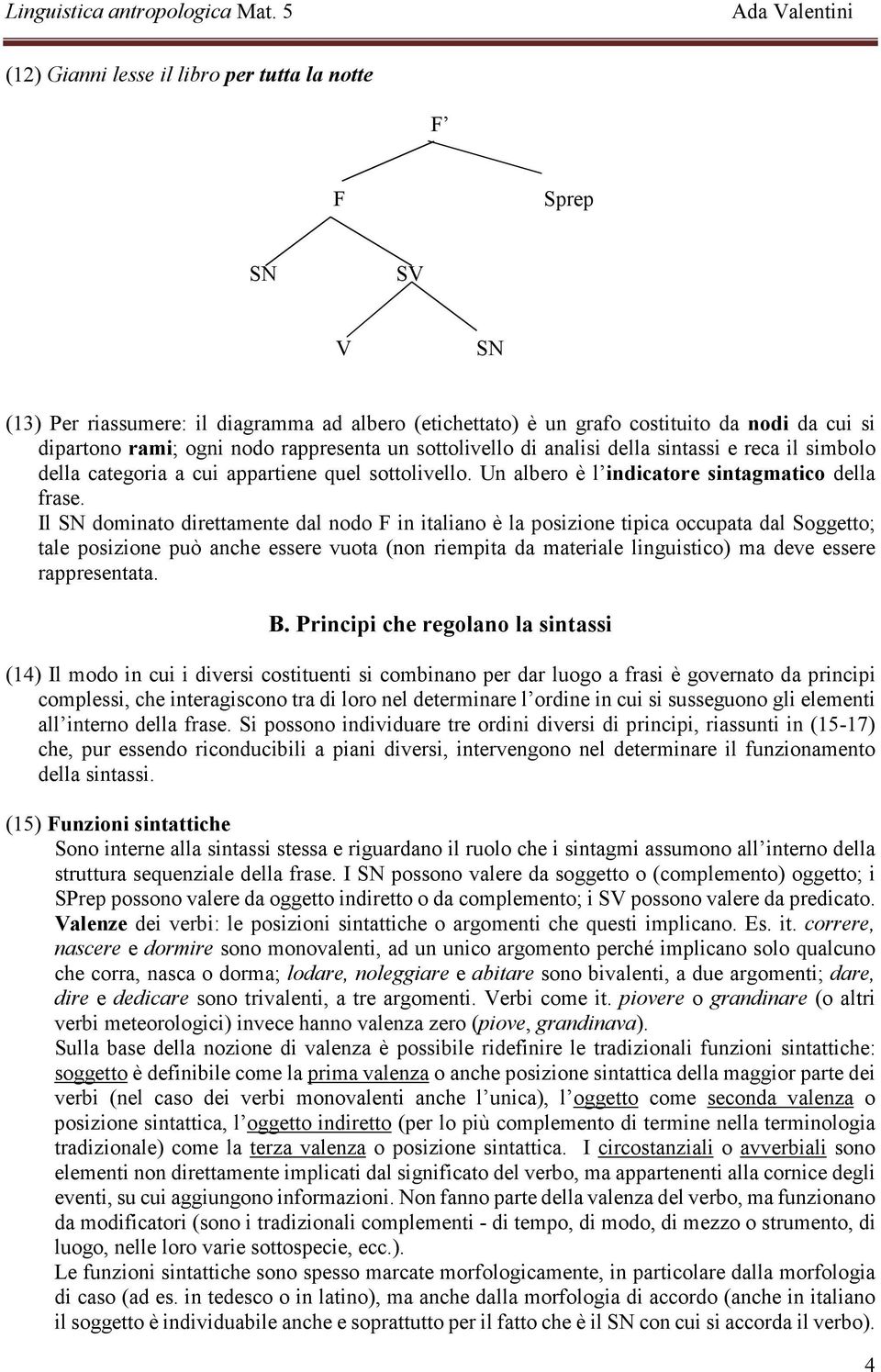 Il dominato direttamente dal nodo in italiano è la posizione tipica occupata dal Soggetto; tale posizione può anche essere vuota (non riempita da materiale linguistico) ma deve essere rappresentata.