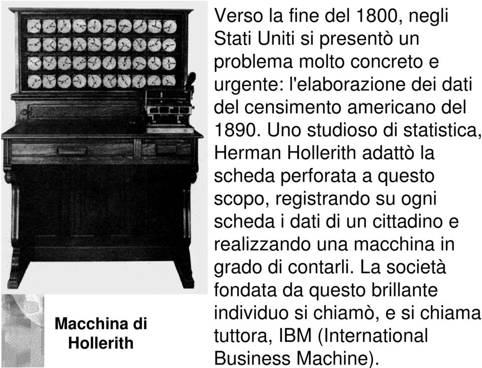 Uno studioso di statistica, Herman Hollerith adattò la scheda perforata a questo scopo, registrando su ogni scheda i