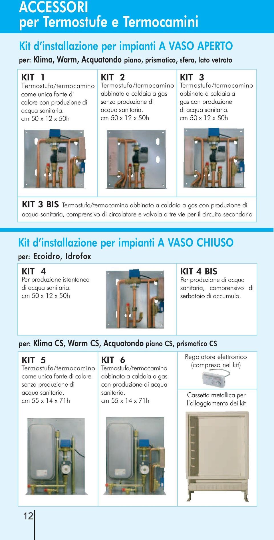 cm 50 x 12 x 50h KIT 3 Termostufa/termocamino abbinato a caldaia a gas con produzione di acqua sanitaria.