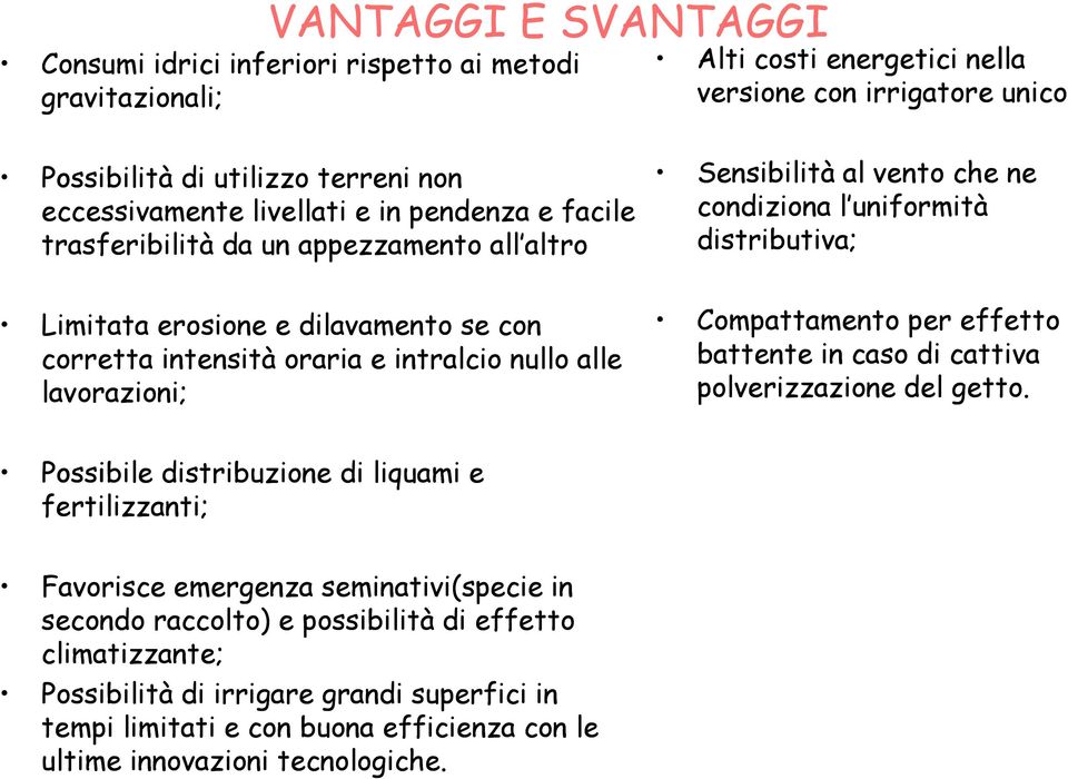 che ne condiziona l uniformità distributiva; ib ti Compattamento per effetto battente in caso di cattiva polverizzazione del getto.