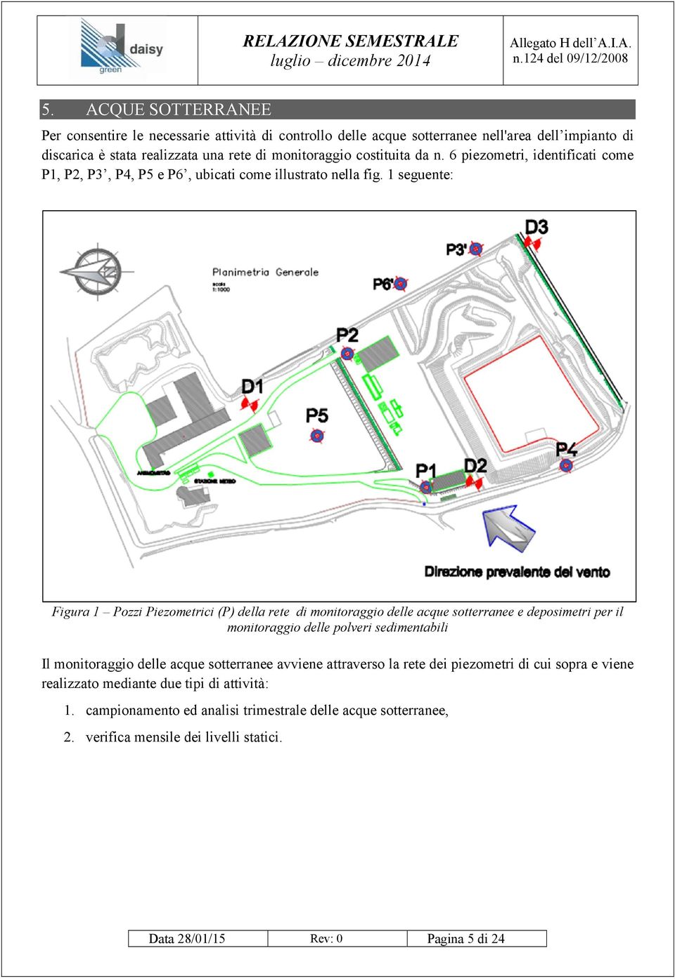 1 seguente: Figura 1 Pozzi Piezometrici (P) della rete di monitoraggio delle acque sotterranee e deposimetri per il monitoraggio delle polveri sedimentabili Il monitoraggio delle