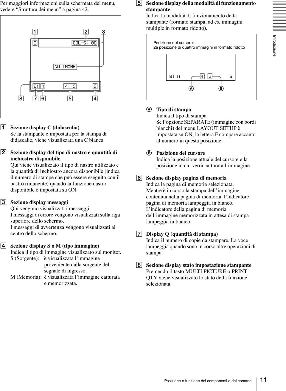 Posizione del cursore: 2a posizione di quattro immagini in formato ridotto Introduzione A Sezione display C (didascalia) Se la stampante è impostata per la stampa di didascalie, viene visualizzata