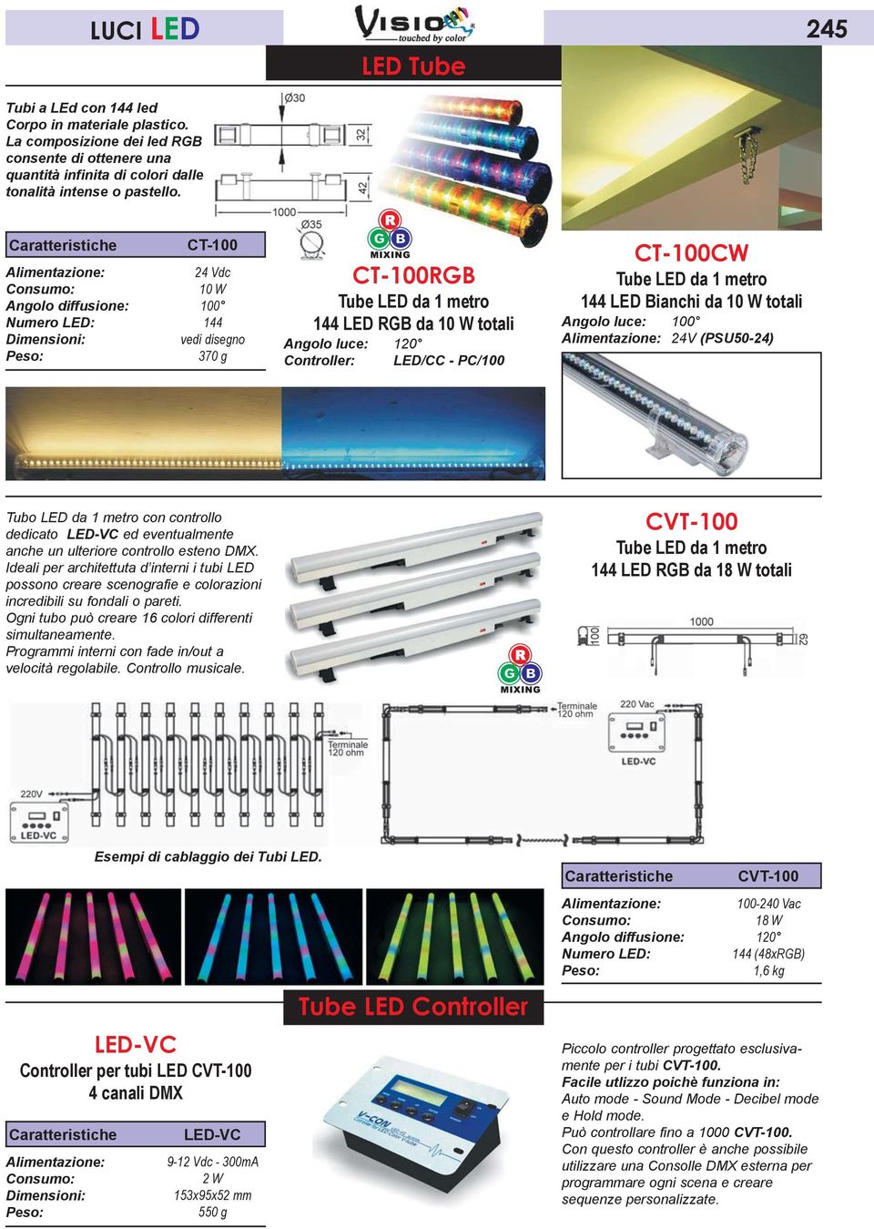 da 1 metro 144 LED Bianchi da totali Angolo luce: 100 24V (PSU50-24) Tubo LED da 1 metro con controllo dedicato LED-VC ed eventualmente anche un ulteriore controllo esteno DMX.