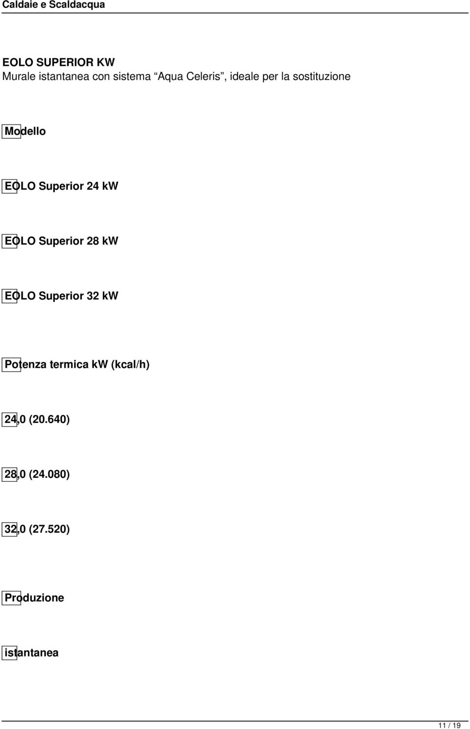 Superior 28 kw EOLO Superior 32 kw Potenza termica kw