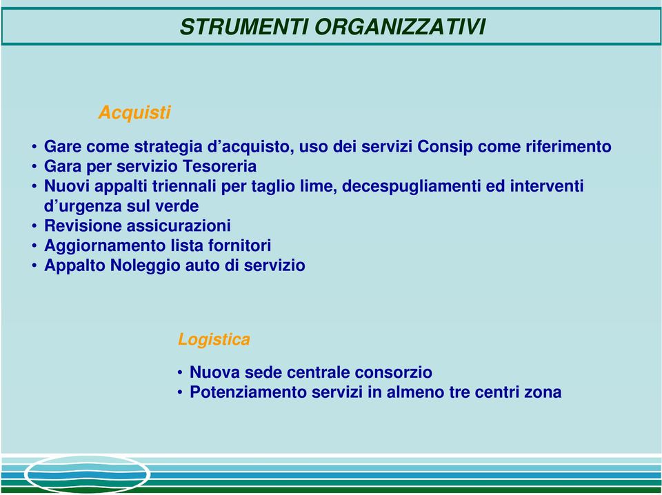 ed interventi d urgenza sul verde Revisione assicurazioni Aggiornamento lista fornitori Appalto