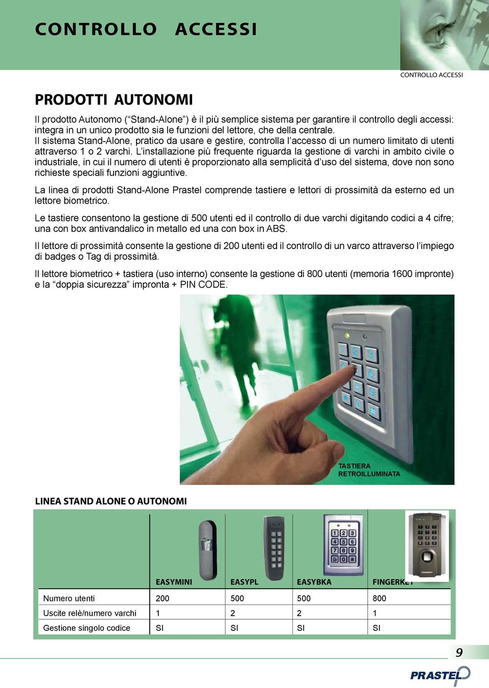 L installazione più frequente riguarda la gestione di varchi in ambito civile o industriale, in cui il numero di utenti è proporzionato alla semplicità d uso del sistema, dove non sono richieste