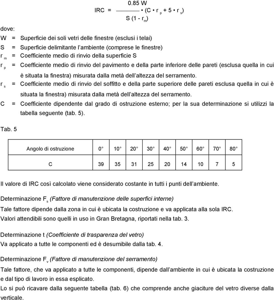 del serramento. = Coefficiente medio di rinvio del soffitto e della parte superiore delle pareti esclusa quella in cui è situata la finestra) misurata dalla metà dell altezza del serramento.