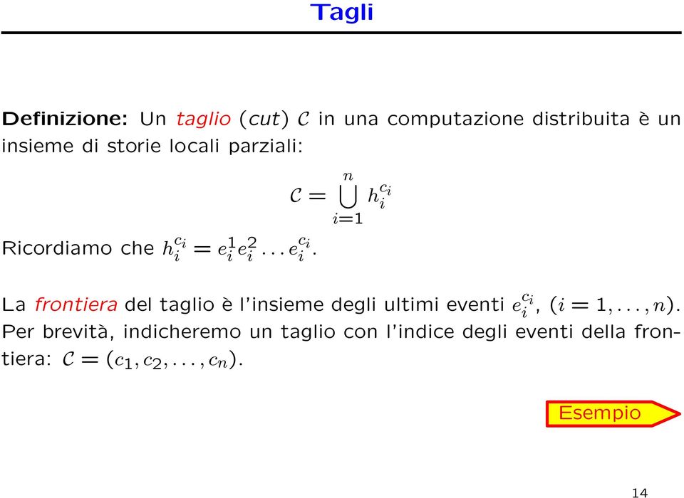 n i=1 h c i i La frontiera del taglio è l insieme degli ultimi eventi e c i i, (i = 1,..., n).