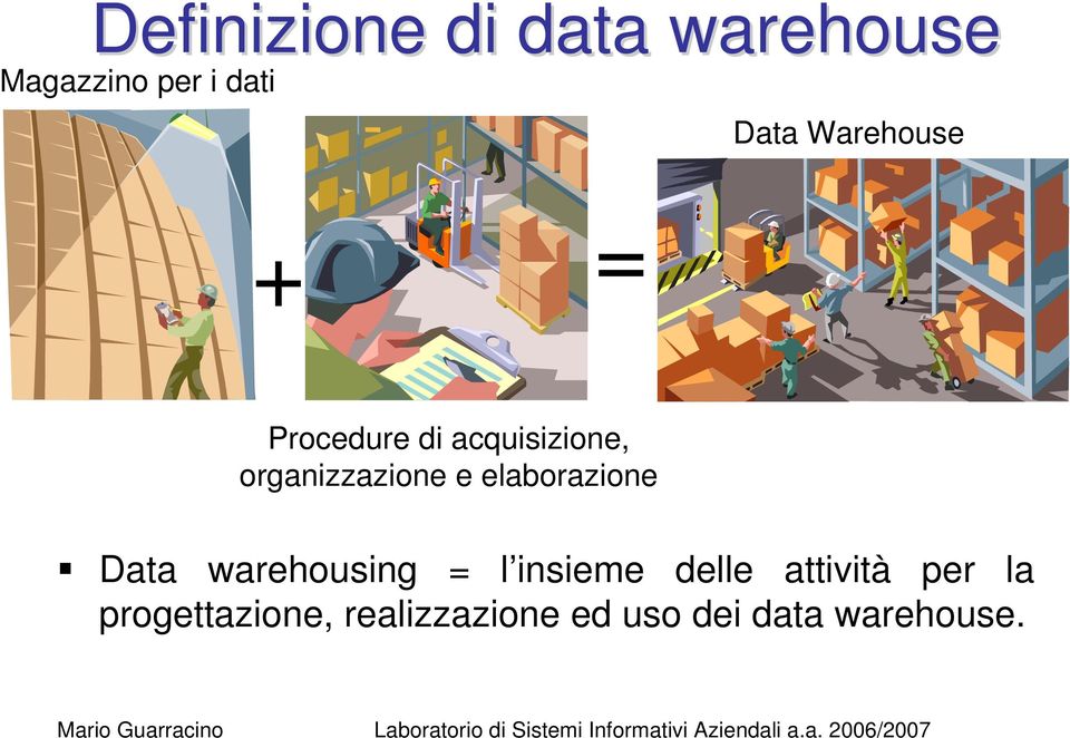 elaborazione Data warehousing = l insieme delle attività