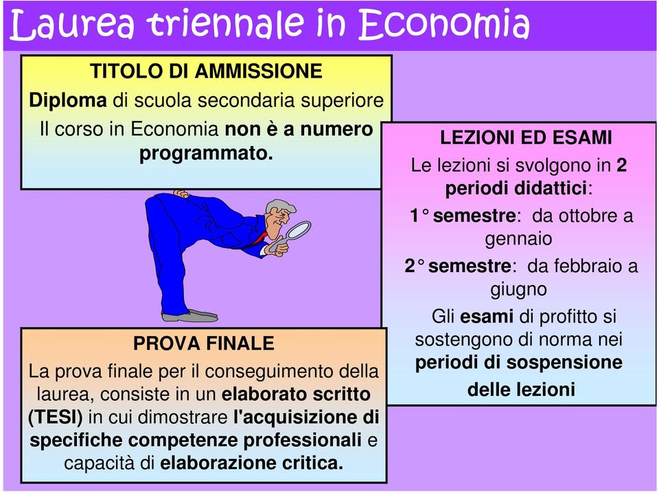 PROVA FINALE La prova finale per il conseguimento della laurea, consiste in un elaborato scritto (TESI) in cui dimostrare l'acquisizione di