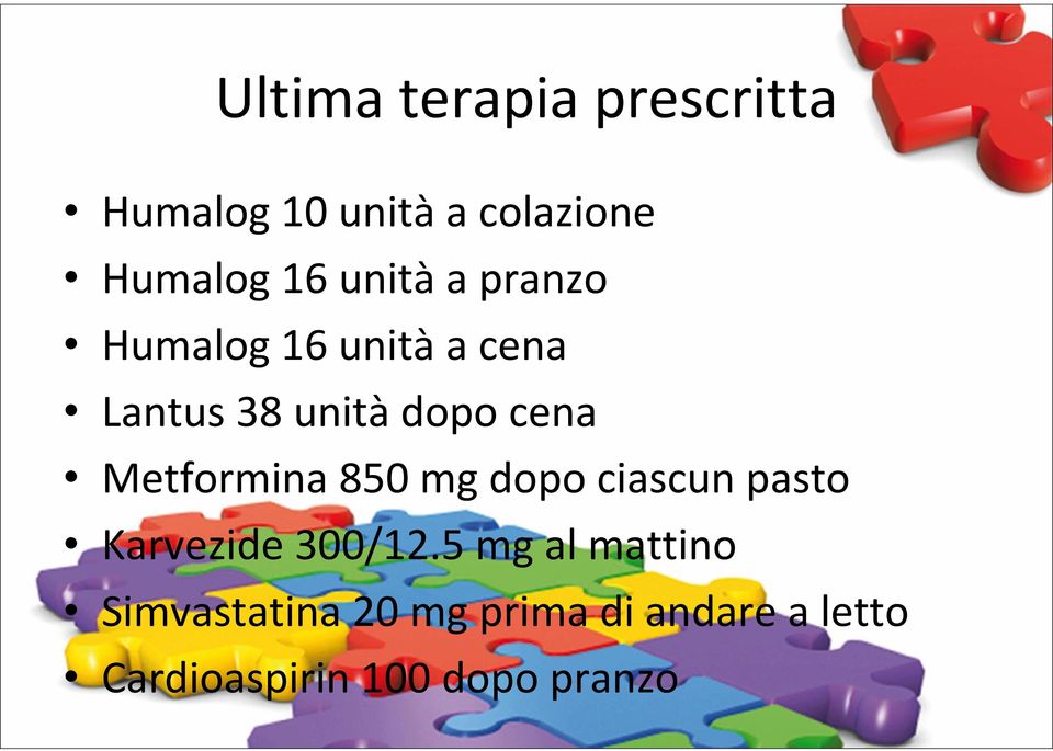 Metformina 850 mg dopo ciascun pasto Karvezide 300/12.