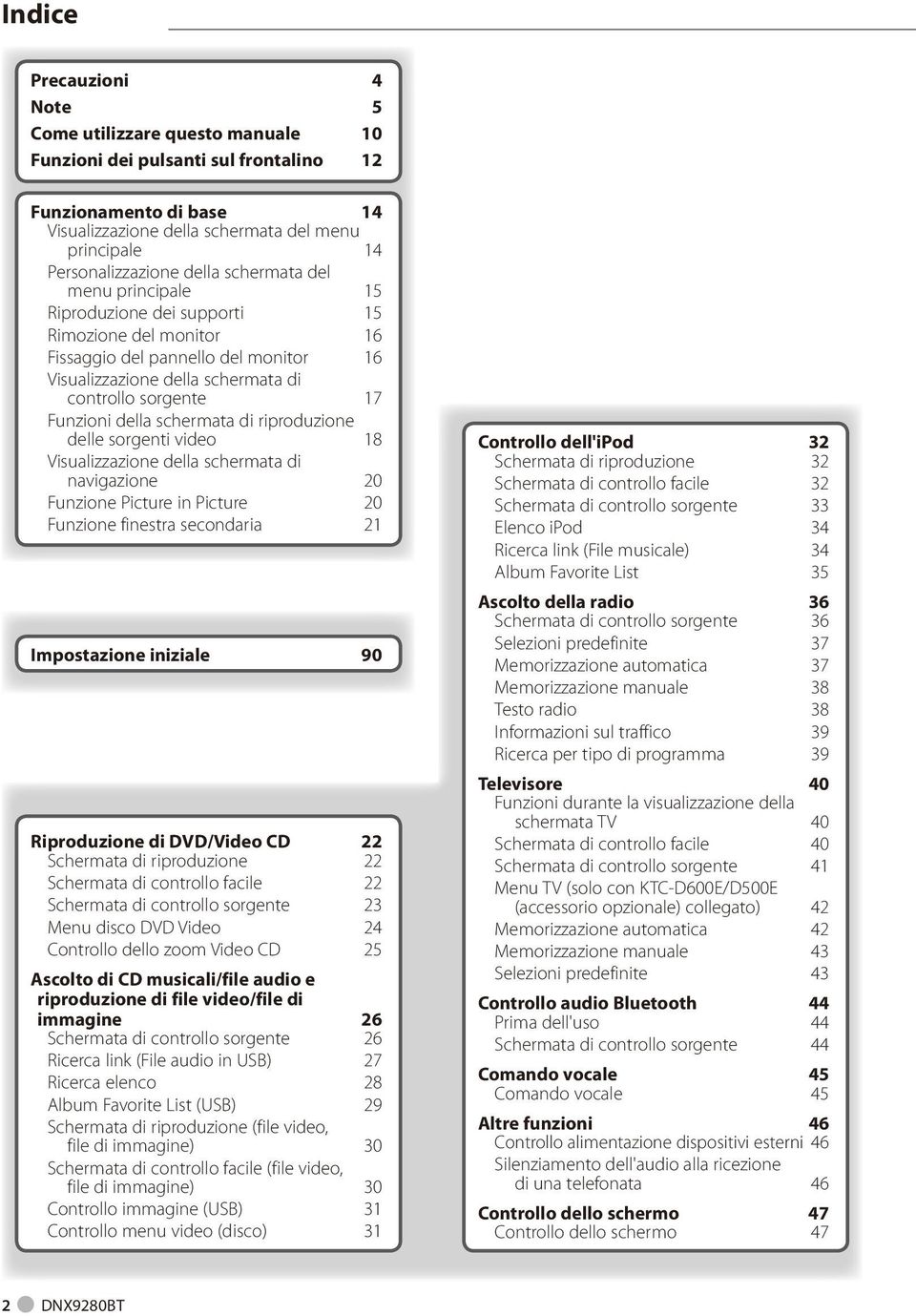 schermata di riproduzione delle sorgenti video 8 Visualizzazione della schermata di navigazione 20 Funzione Picture in Picture 20 Funzione finestra secondaria 2 Impostazione iniziale 90 Riproduzione