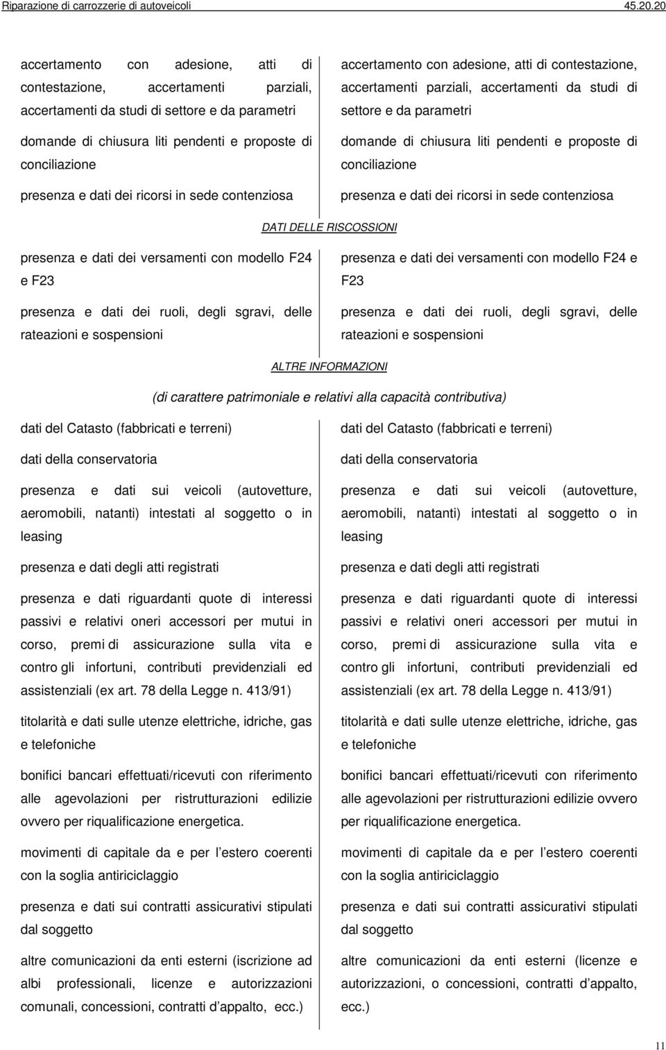 e sospensioni presenza e dati dei versamenti con modello F24 e F23 presenza e dati dei ruoli, degli sgravi, delle rateazioni e sospensioni ALTRE INFORMAZIONI (di carattere patrimoniale e relativi