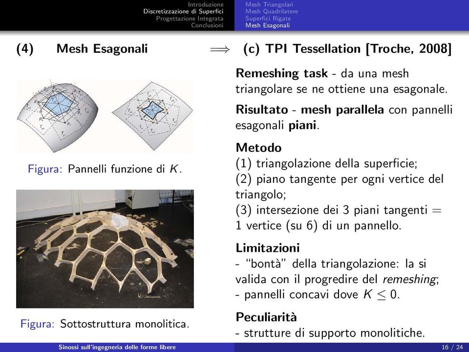 Risultato - mesh parallela con pannelli esagonali piani.