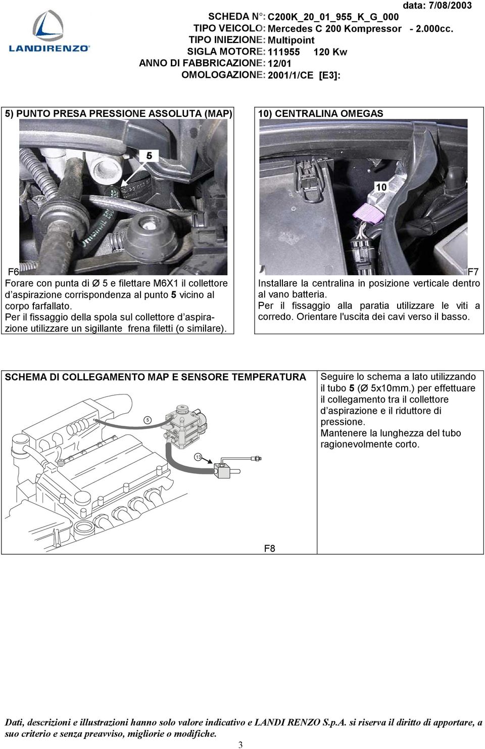 Per il fissaggio alla paratia utilizzare le viti a Per il fissaggio della spola sul collettore d aspirazione corredo. Orientare l'uscita dei cavi verso il basso.