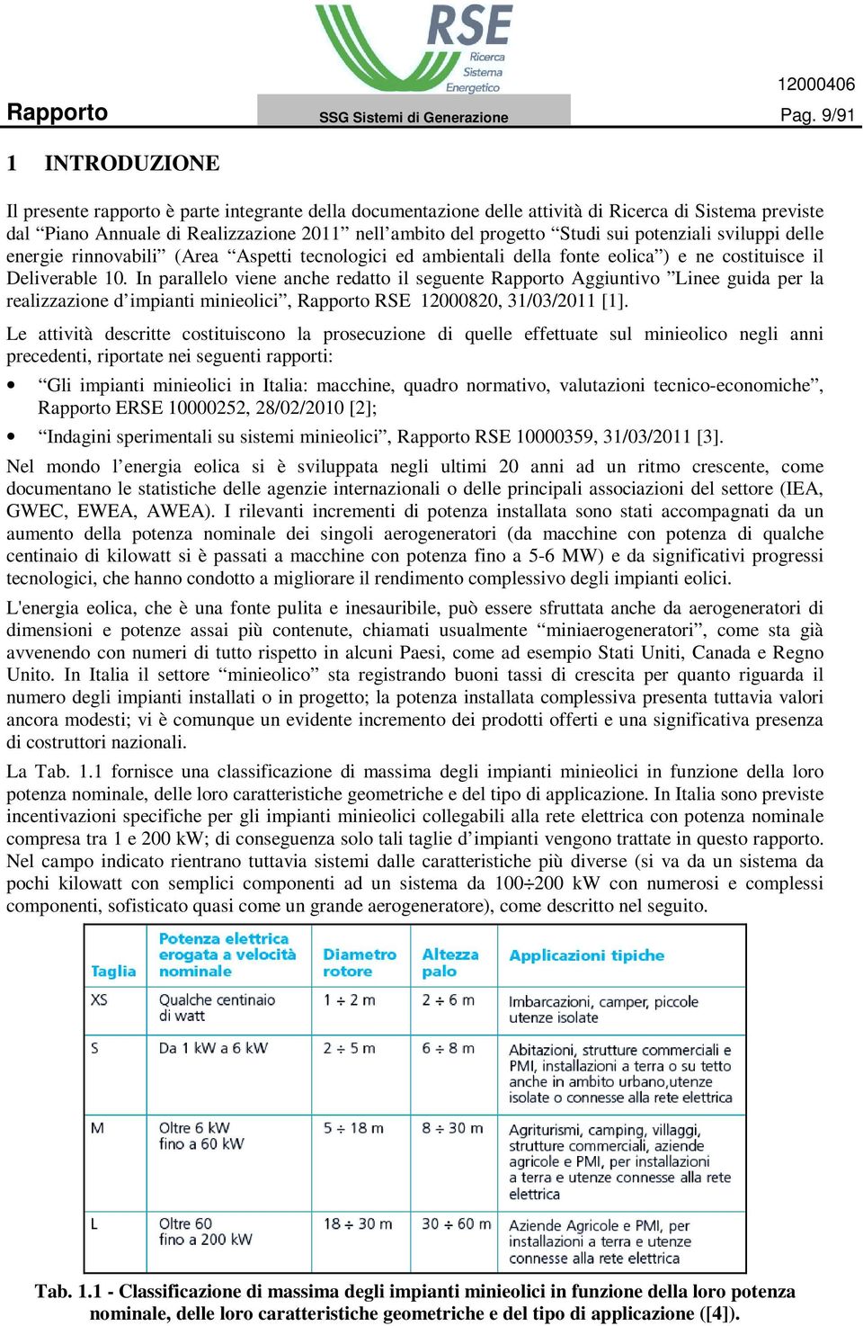 sui potenziali sviluppi delle energie rinnovabili (Area Aspetti tecnologici ed ambientali della fonte eolica ) e ne costituisce il Deliverable 1.