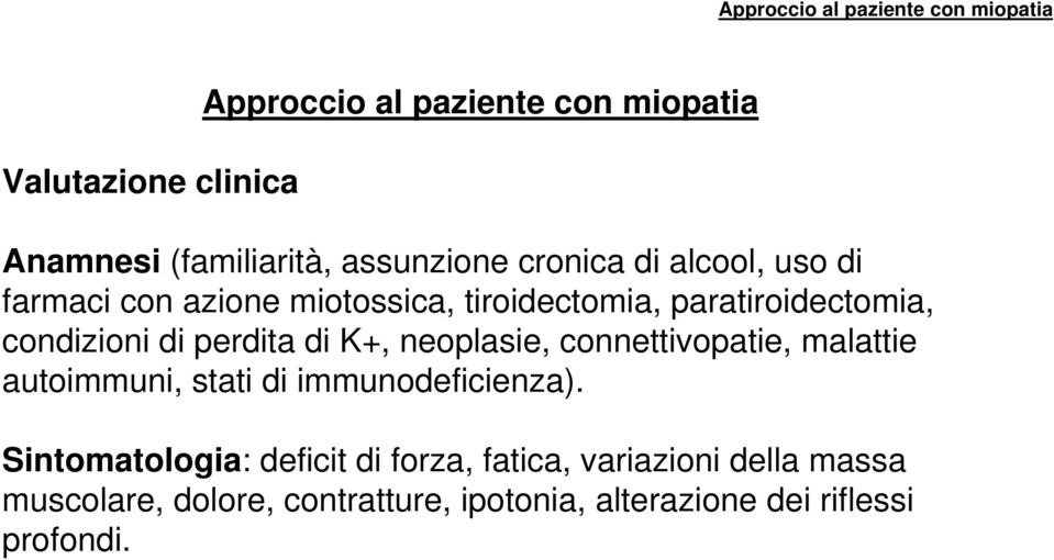 perdita di K+, neoplasie, connettivopatie, malattie autoimmuni, stati di immunodeficienza).