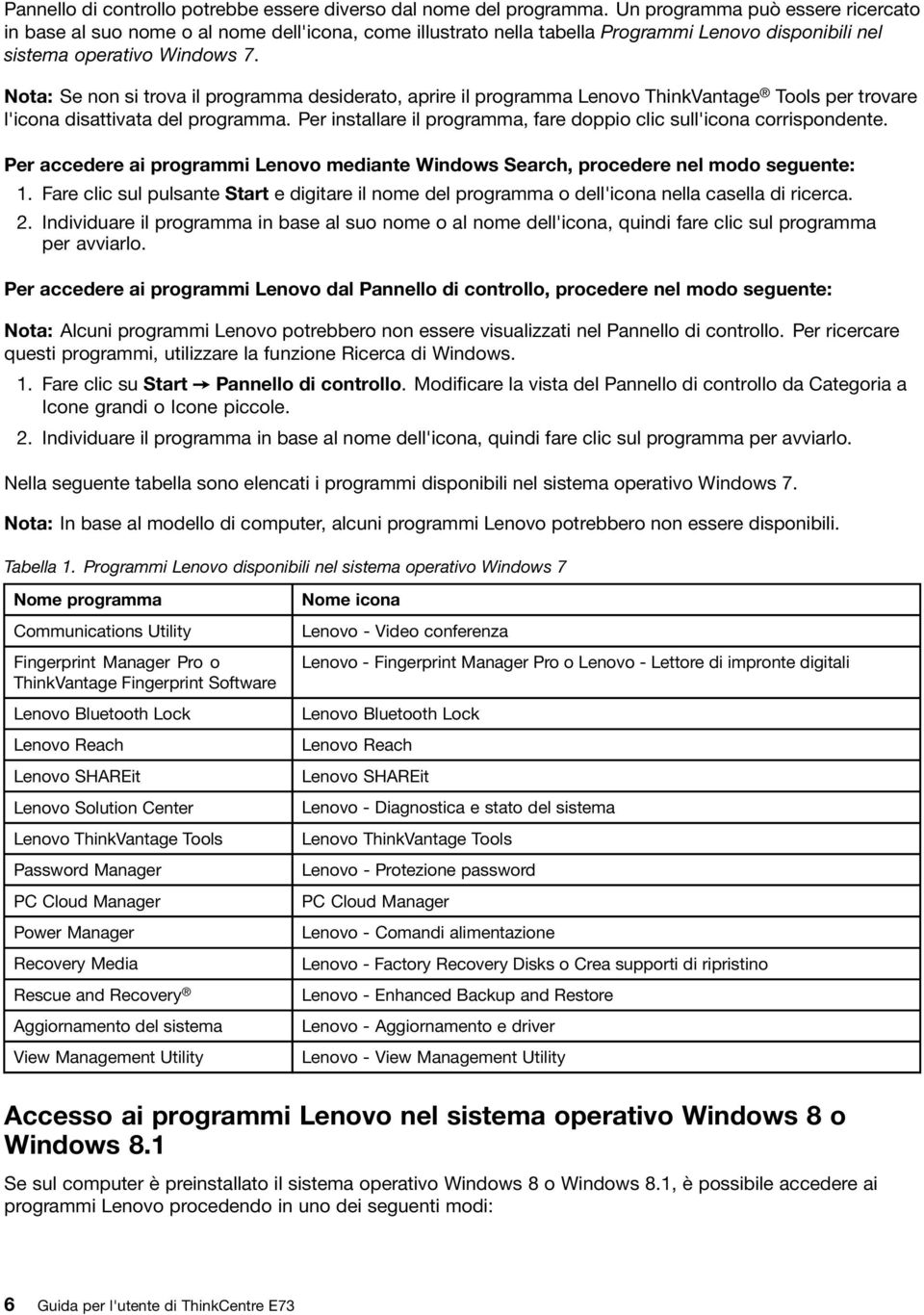 Nota: Se non si trova il programma desiderato, aprire il programma Lenovo ThinkVantage Tools per trovare l'icona disattivata del programma.