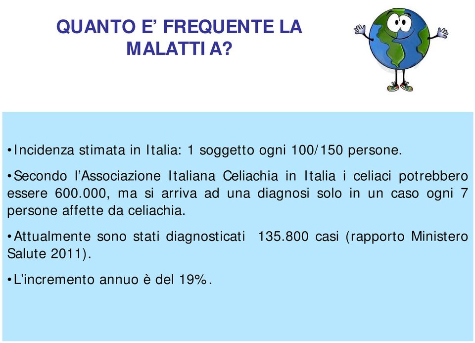 000, ma si arriva ad una diagnosi solo in un caso ogni 7 persone affette da celiachia.