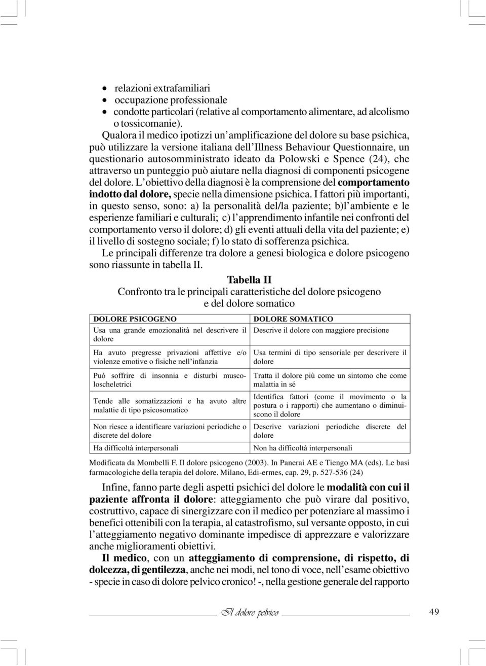 Polowski e Spence (24), che attraverso un punteggio può aiutare nella diagnosi di componenti psicogene del dolore.