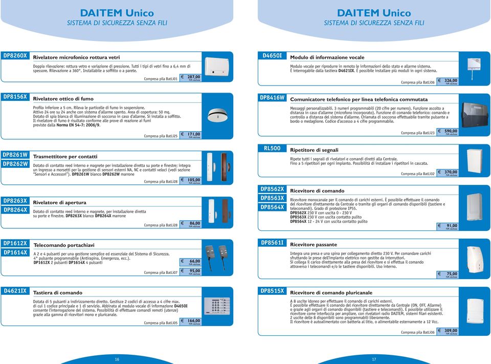 Compresa pila BatLi01 287,00 Modulo vocale per riprodurre in remoto le informazioni dello stato e allarme sistema. È interrogabile dalla tastiera D4621IX.
