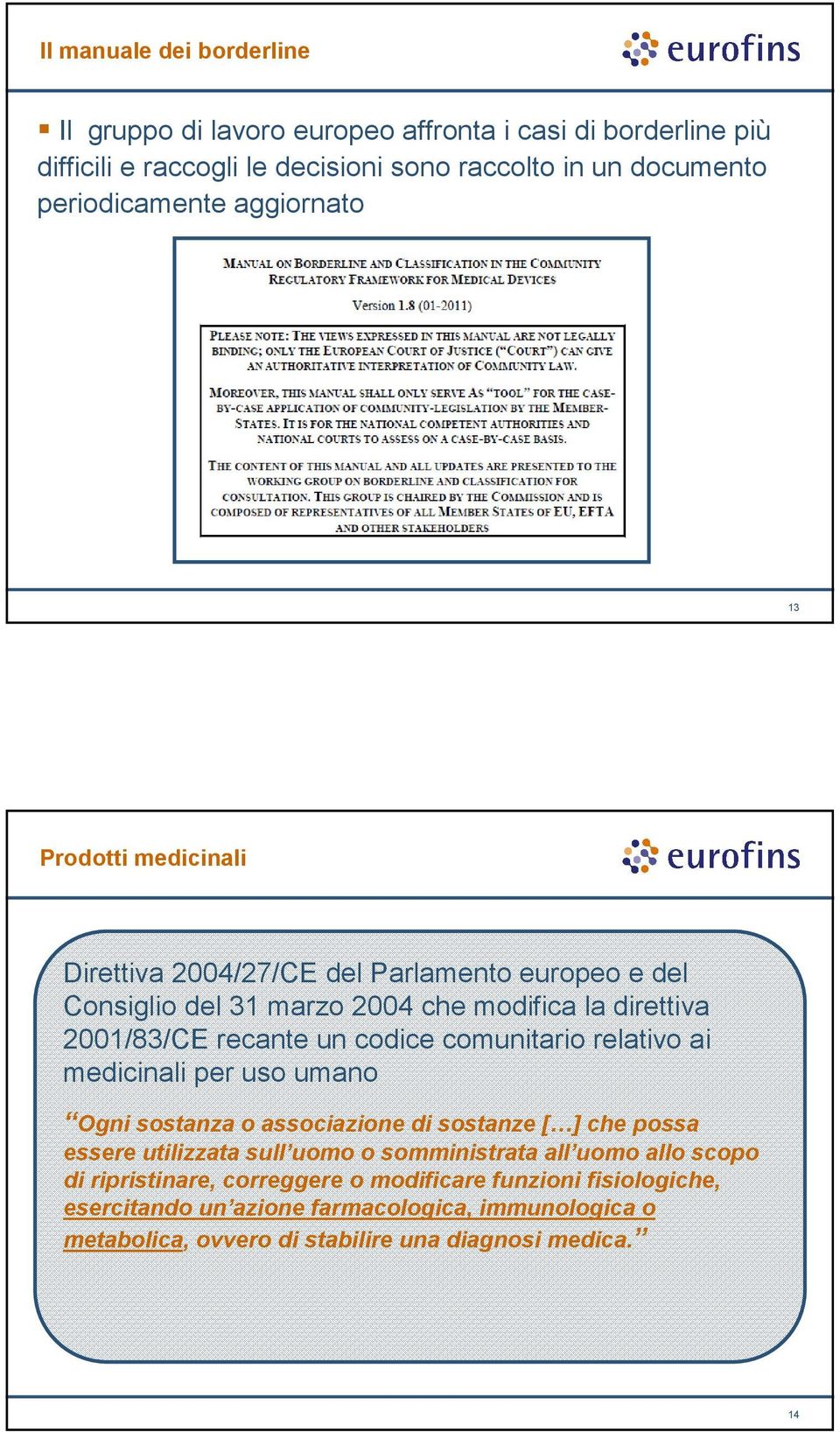 comunitario relativo ai medicinali per uso umano Ogni sostanza o associazione di sostanze [ ] che possa essere utilizzata sull uomo o somministrata all uomo allo scopo