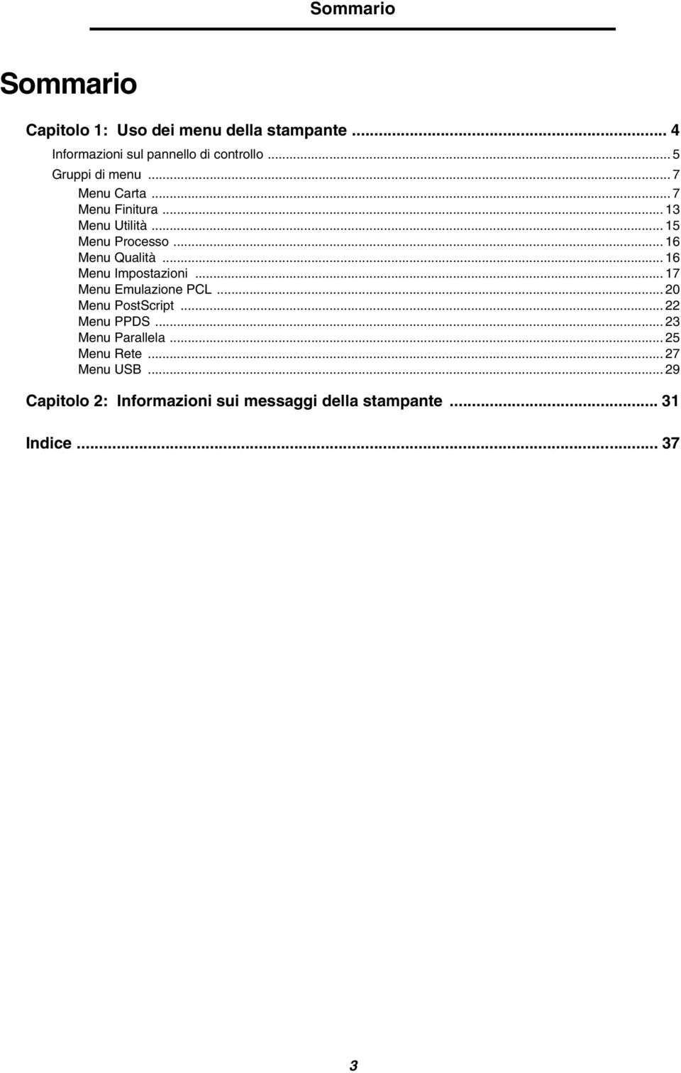 .. 16 Menu Qualità... 16 Menu Impostazioni... 17 Menu Emulazione PCL... 20 Menu PostScript... 22 Menu PPDS.