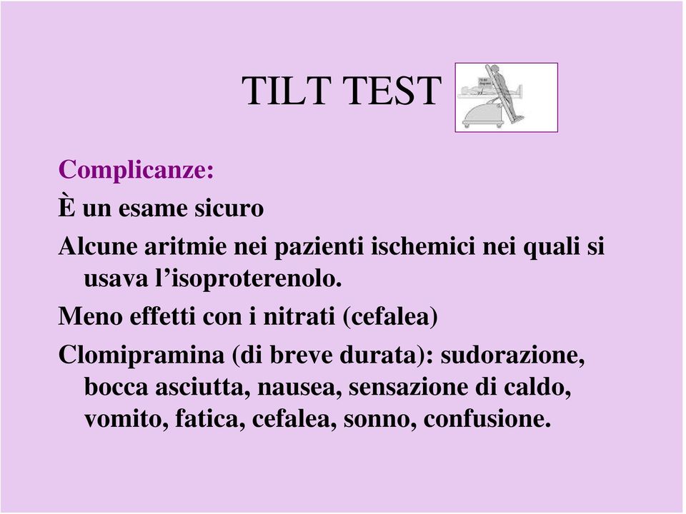 Meno effetti con i nitrati (cefalea) Clomipramina (di breve durata):