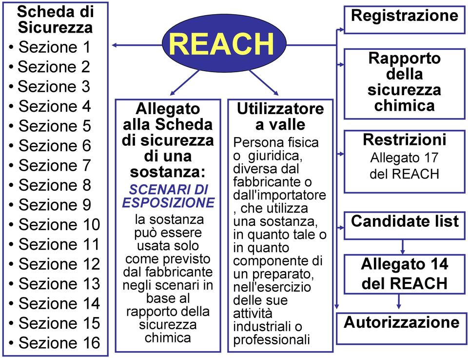 sicurezza chimica Utilizzatore a valle Persona fisica o giuridica, diversa dal fabbricante o dall'importatore, che utilizza una sostanza, in quanto tale o in quanto componente di un