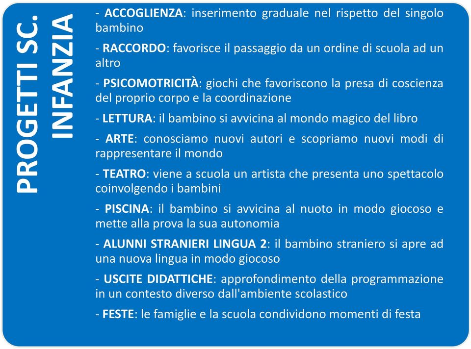 di coscienza del proprio corpo e la coordinazione - LETTURA: il bambino si avvicina al mondo magico del libro - ARTE: conosciamo nuovi autori e scopriamo nuovi modi di rappresentare il mondo -