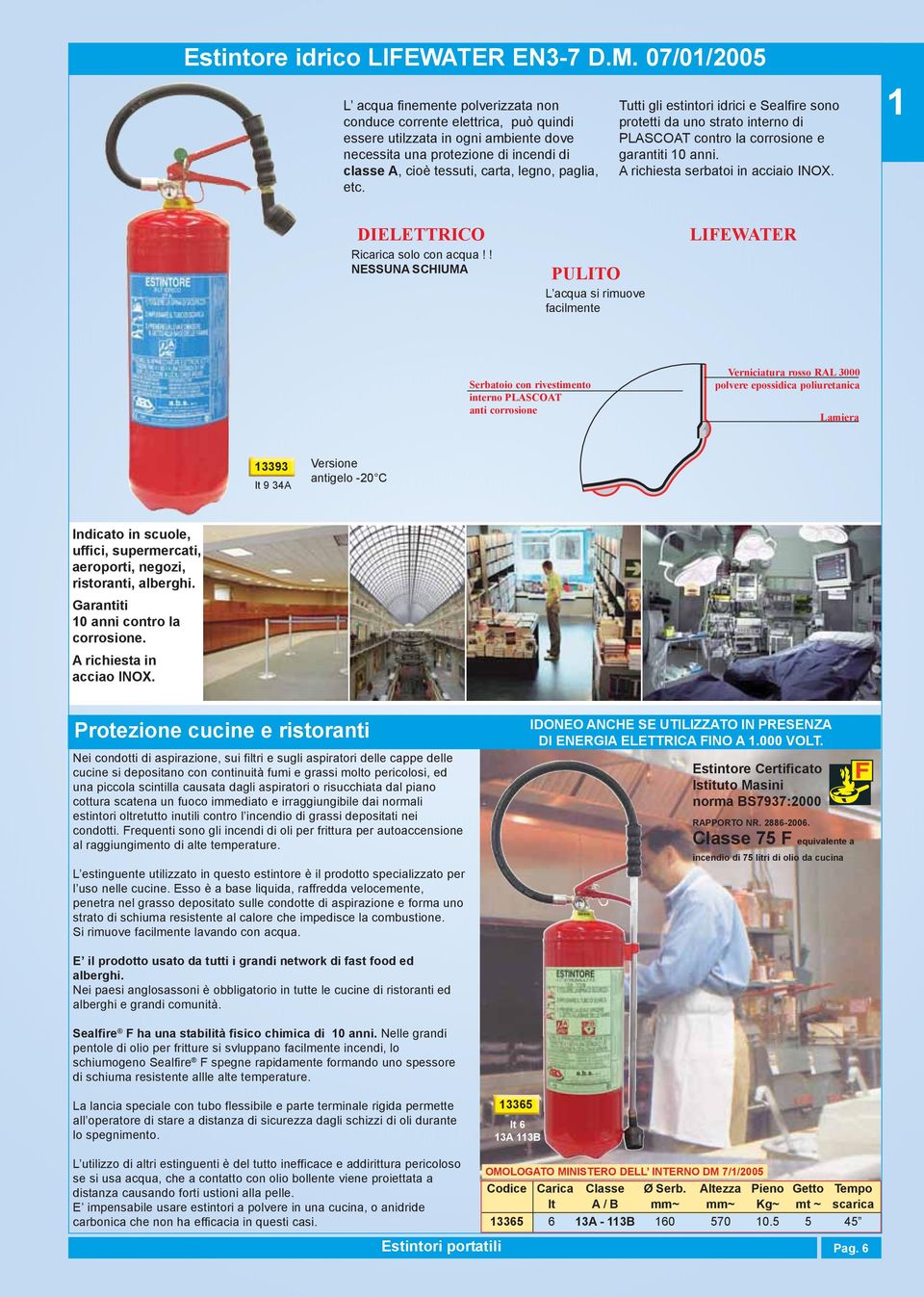 legno, paglia, etc. Tutti gli estintori idrici e Sealfire sono protetti da uno strato interno di PLASCOAT contro la corrosione e garantiti 10 anni. A richiesta serbatoi in acciaio INOX.