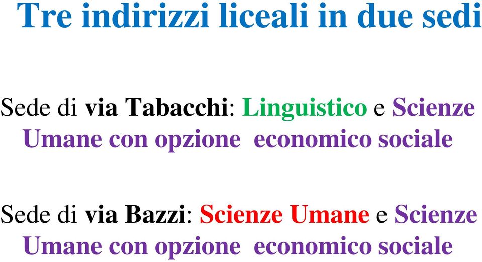 opzione economico sociale Sede di via Bazzi: