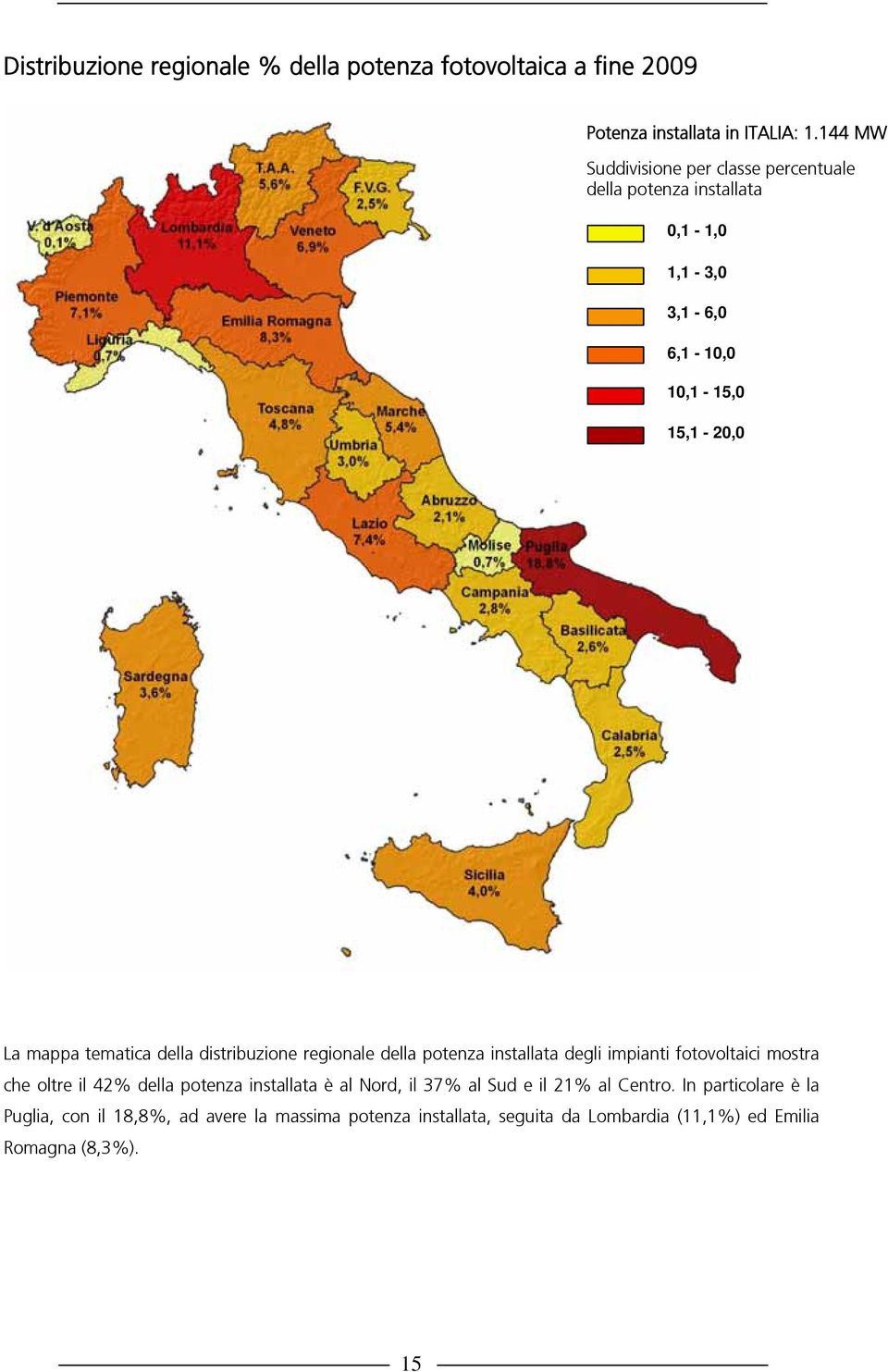 tematica della distribuzione regionale della potenza installata degli impianti fotovoltaici mostra che oltre il 42% della potenza